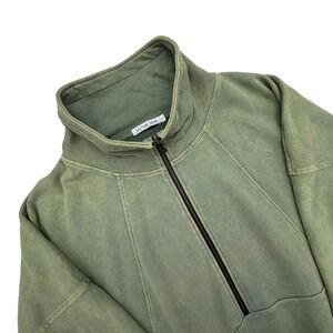 Michelle Mae Pullover Mens 1XL Green Mineral Wash Quarter Zip Fleece Sweatshirt